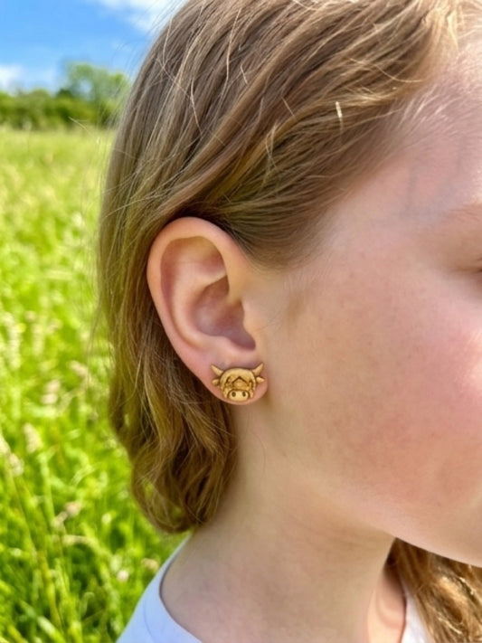 Highland Cow - Gold Colour Stud Earrings